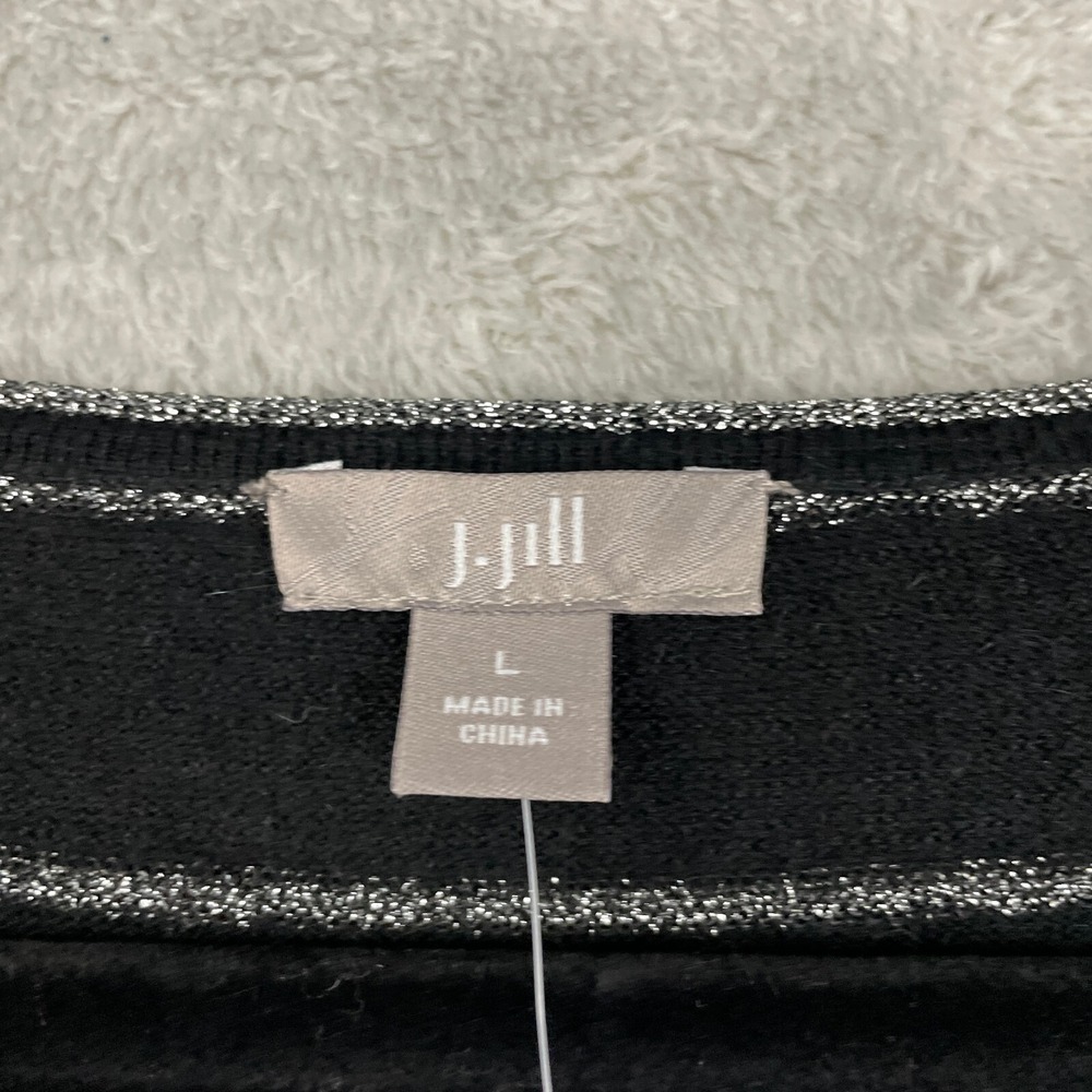 J. Jill Wool Blend Tunic Top Women L Black Silver Striped Angora 3/4 Sleeve Boxy - Picture 9 of 16